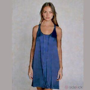 REVOLVE Jay Godfrey SILK designer blue Black scoop 2 layer pleated mini Dress 4